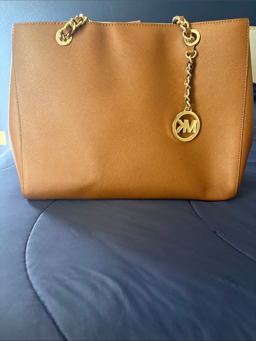 Michael Kors Saffiano Leather Tote in Cognac with Gold Hardware